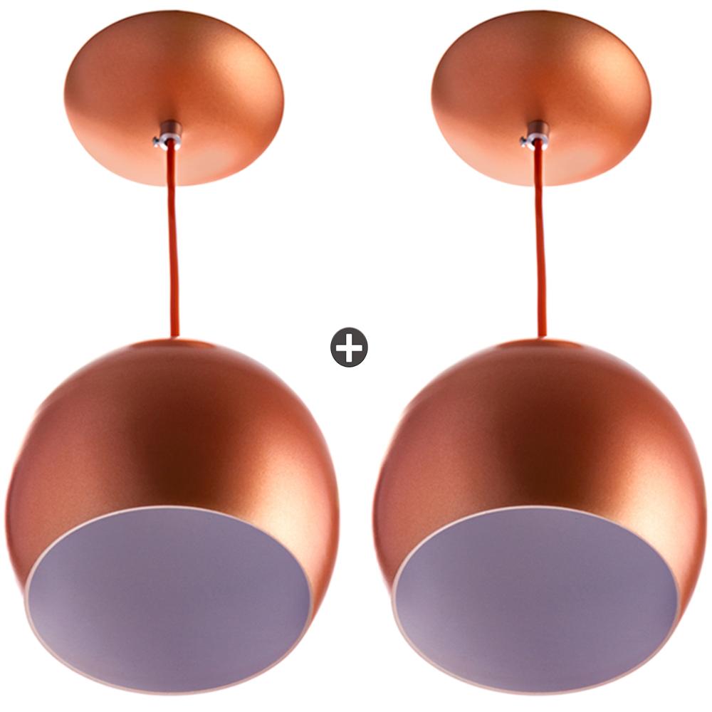 Kit 2 Lustres Pendente Bola Média Alumínio 23cm Cobre