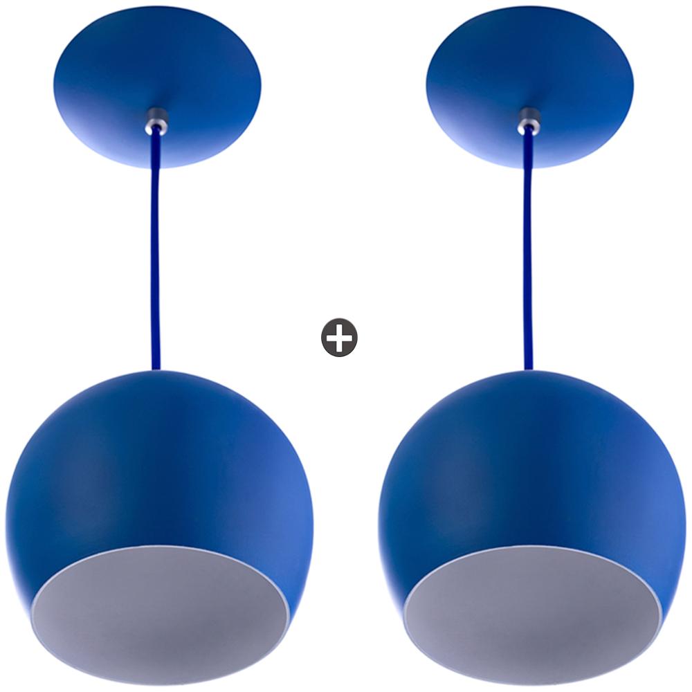 Kit 2 Lustres Pendente Bola Pequena Alumínio 15cm Azul