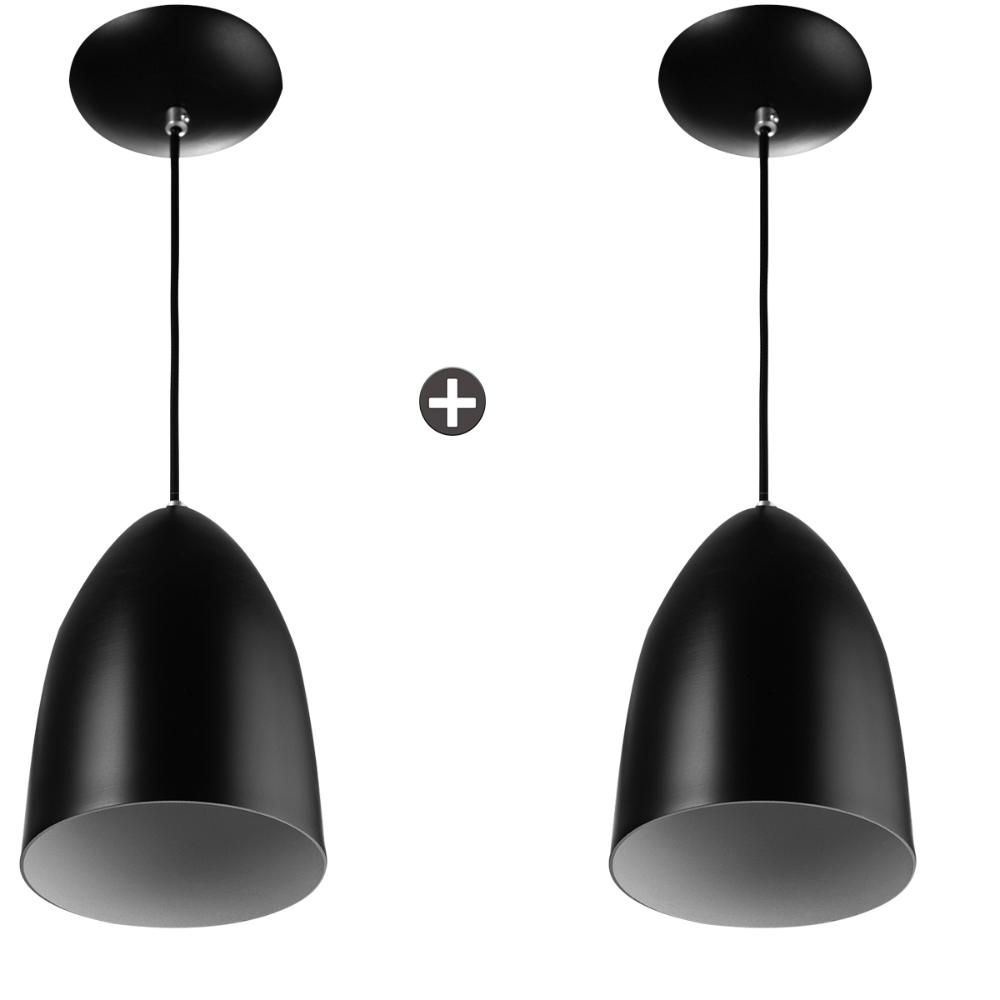 Kit 2 Lustres Pendente Cone De Alumínio 20x14cm Soquete E-27 Preto