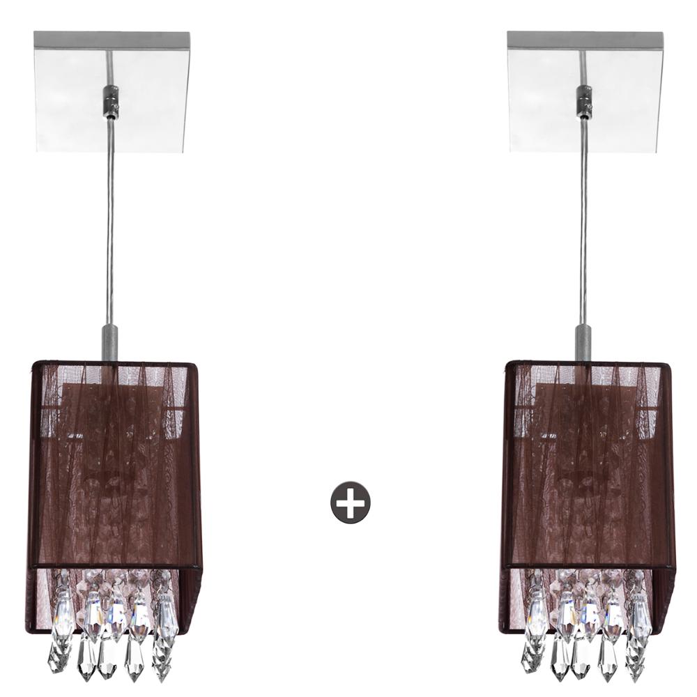 Kit 2 Lustres Pendente Cupula Quadrada Cganza Cristal Acrílic Marrom