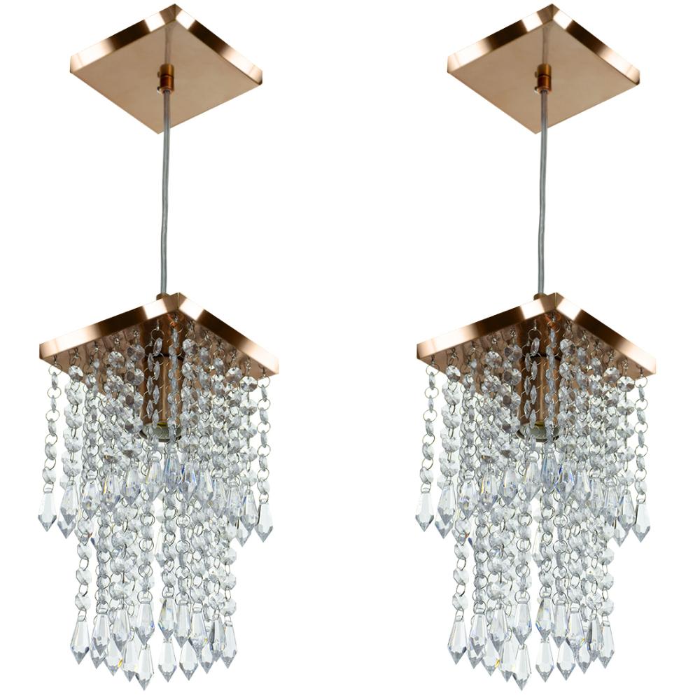 Kit 2 Lustres Pendente De Cristal Acrilico Spark Cobre