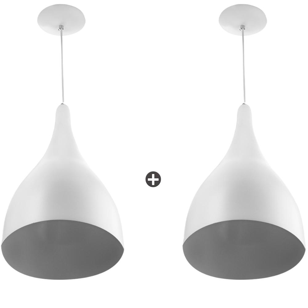 Kit 2 Lustres Pendente Gota Pequena De Alumínio 21cm Soquete E-27 Branco