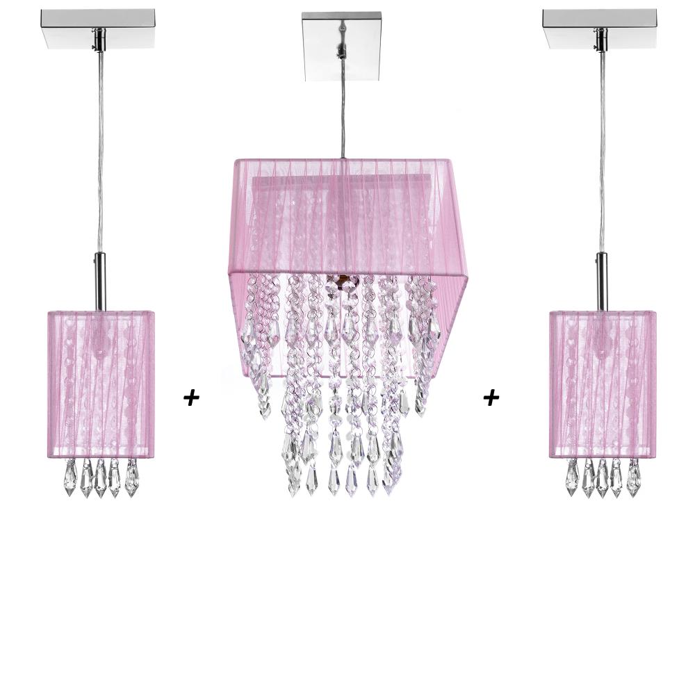 Kit 2 Pendente Clearganza + Pendente Marry Organza Rosa