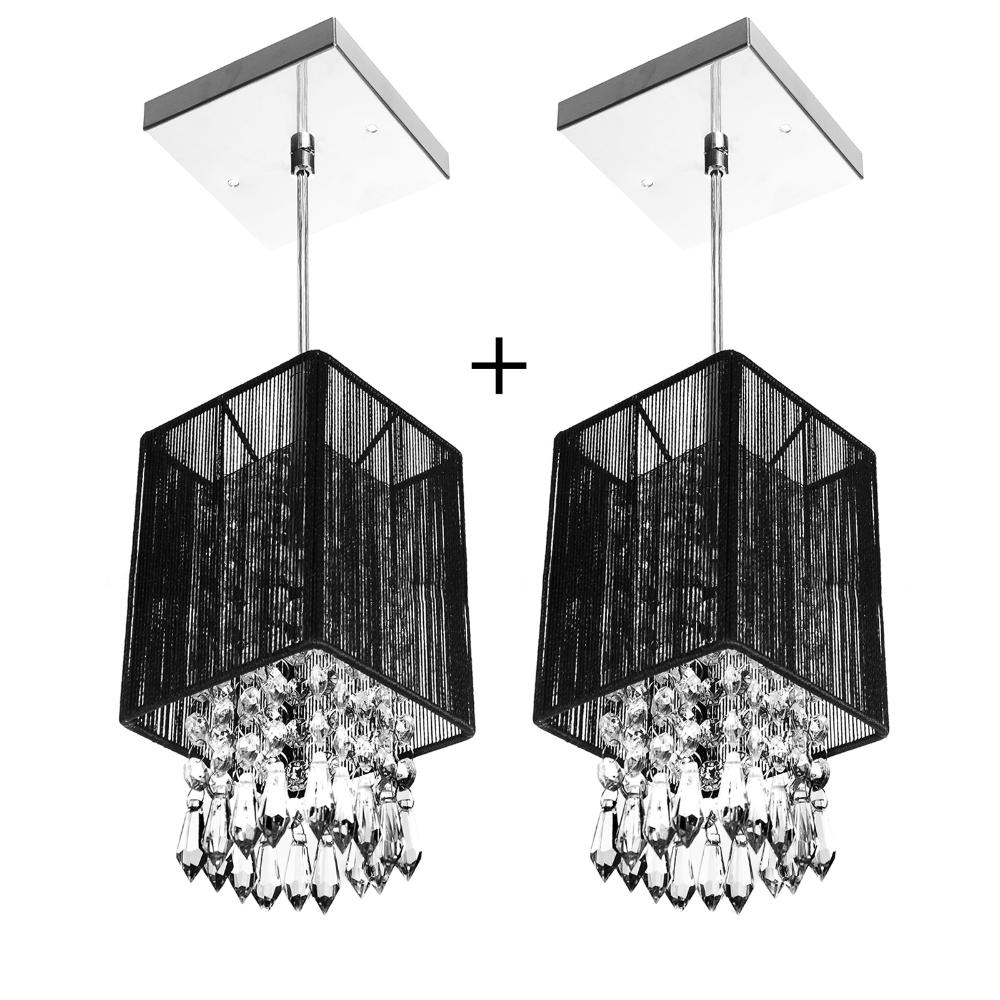 Kit 2 Pendente Cupula Quadrado ClearFio Cristal Acr. Preto