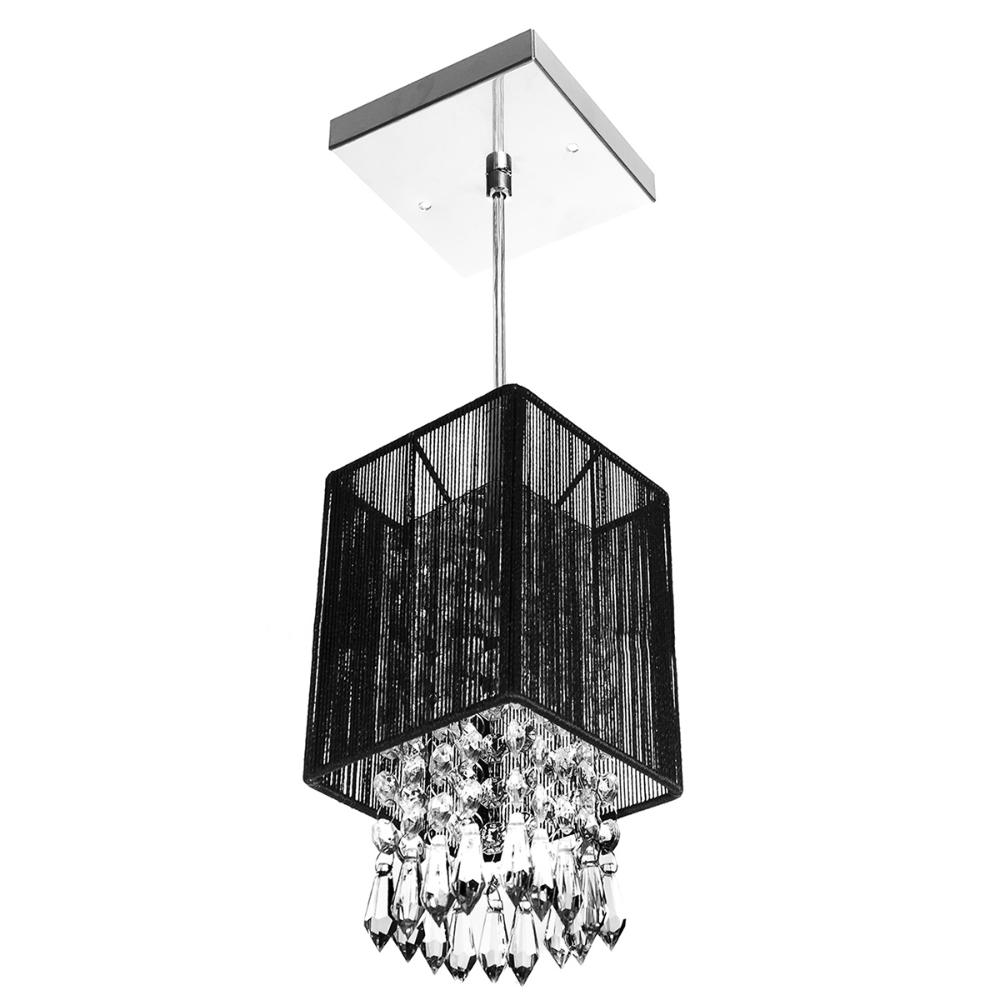 Kit 2 Pendente Cupula Quadrado ClearFio Cristal Acr. Preto