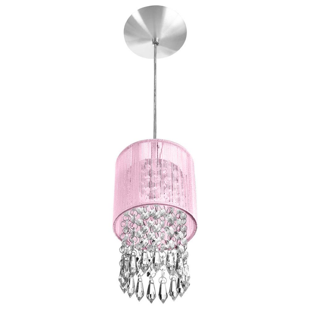 Kit 2 Pendente Cupula Redondo ClearFio Cristal Acr. Rosa