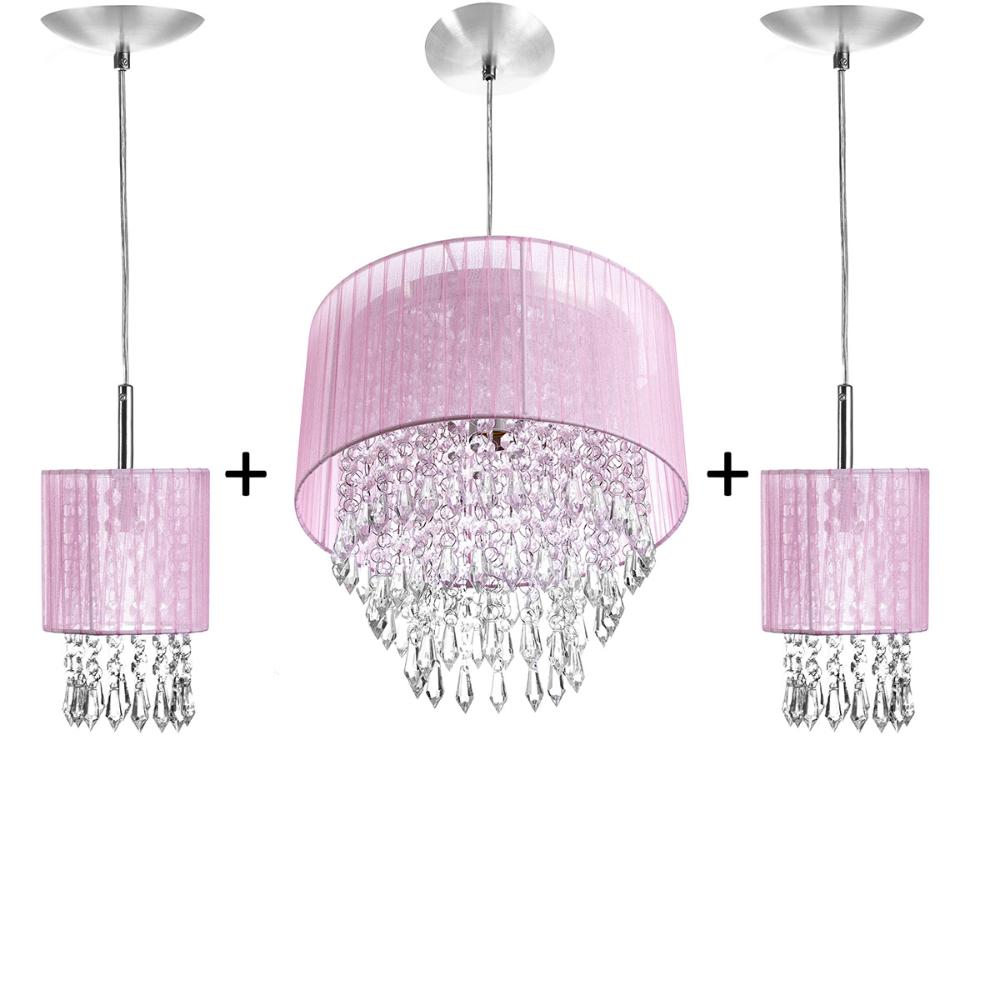 Kit 2 Pendentes Clearganza + Pendente Manu Organza Rosa