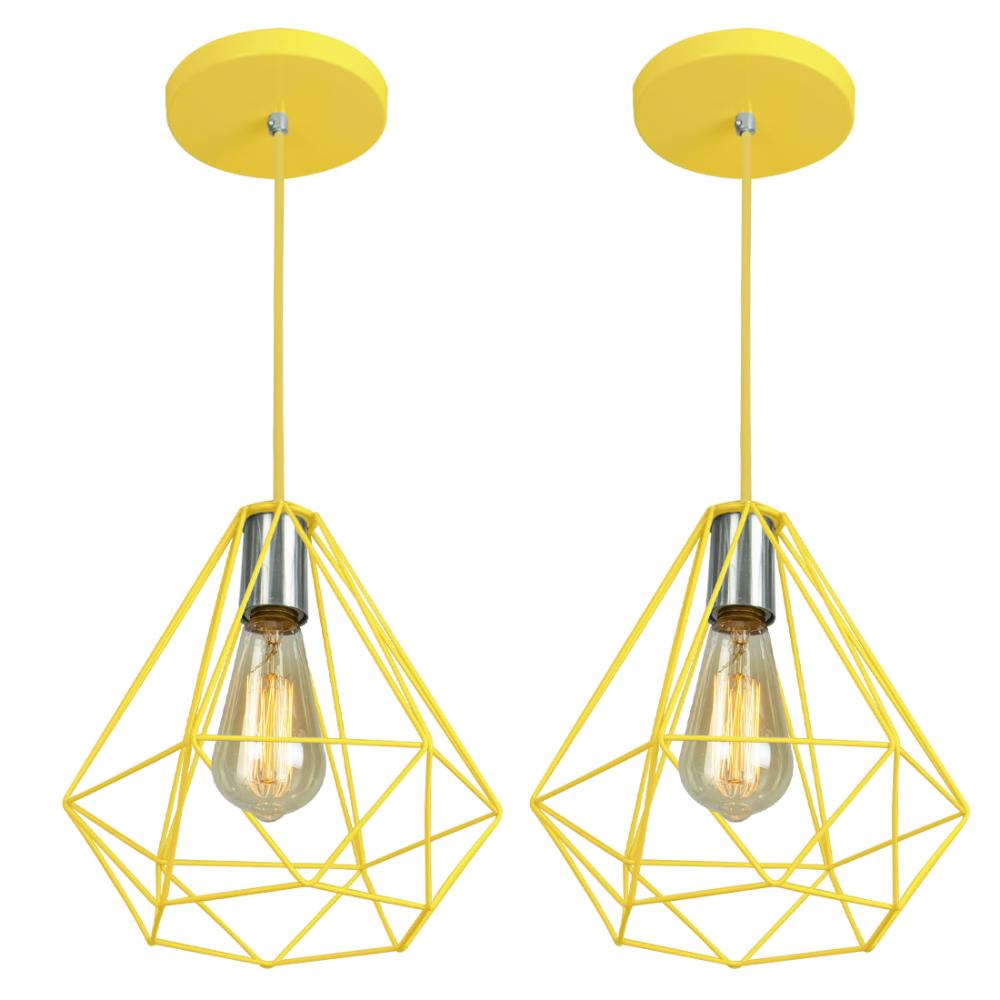 Kit 2 Pendentes Diamante Aramado Grande Amarelo