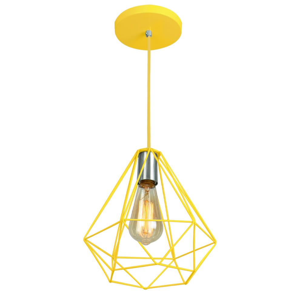 Kit 2 Pendentes Diamante Aramado Grande Amarelo