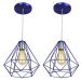 Kit 2 Pendentes Diamante Aramado Grande Azul Metalico