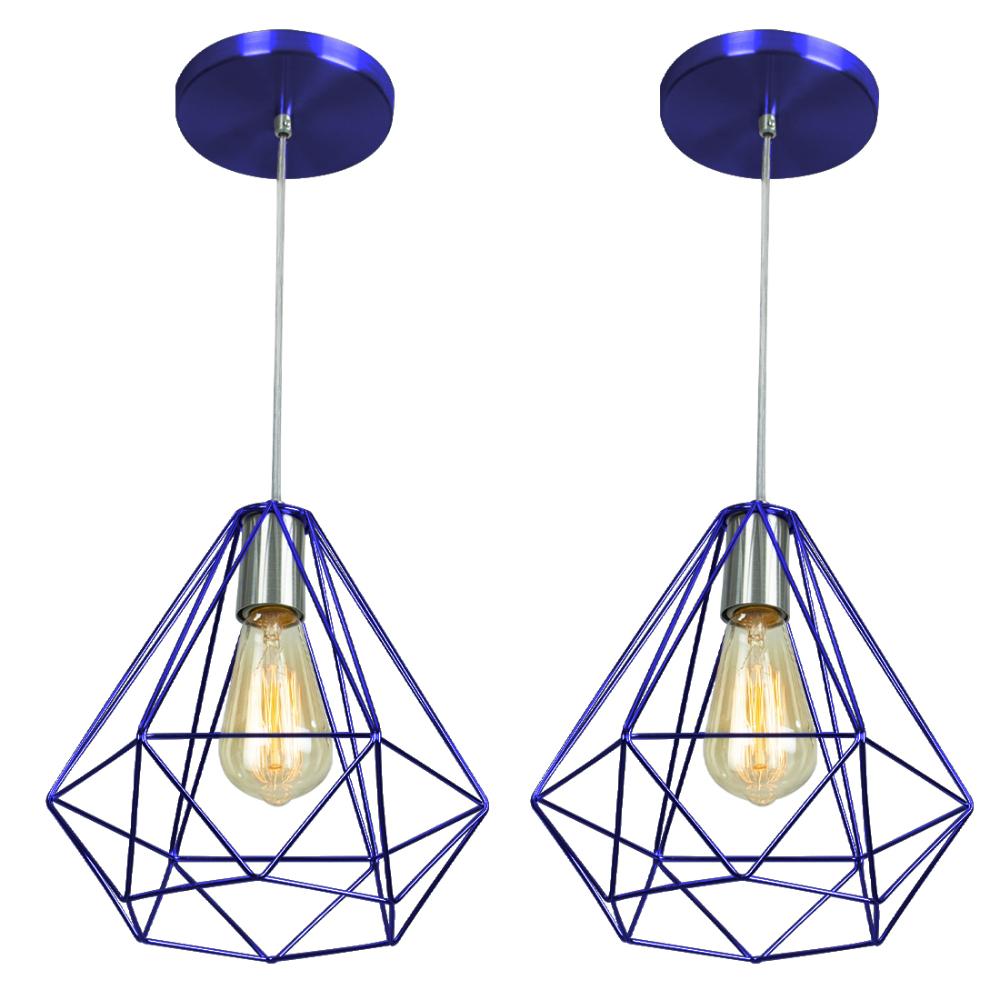 Kit 2 Pendentes Diamante Aramado Grande Azul Metalico