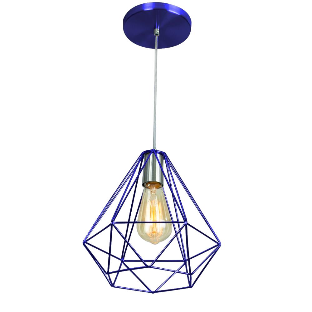 Kit 2 Pendentes Diamante Aramado Grande Azul Metalico