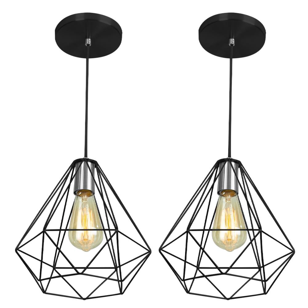 Kit 2 Pendentes Diamante Aramado Grande Preto