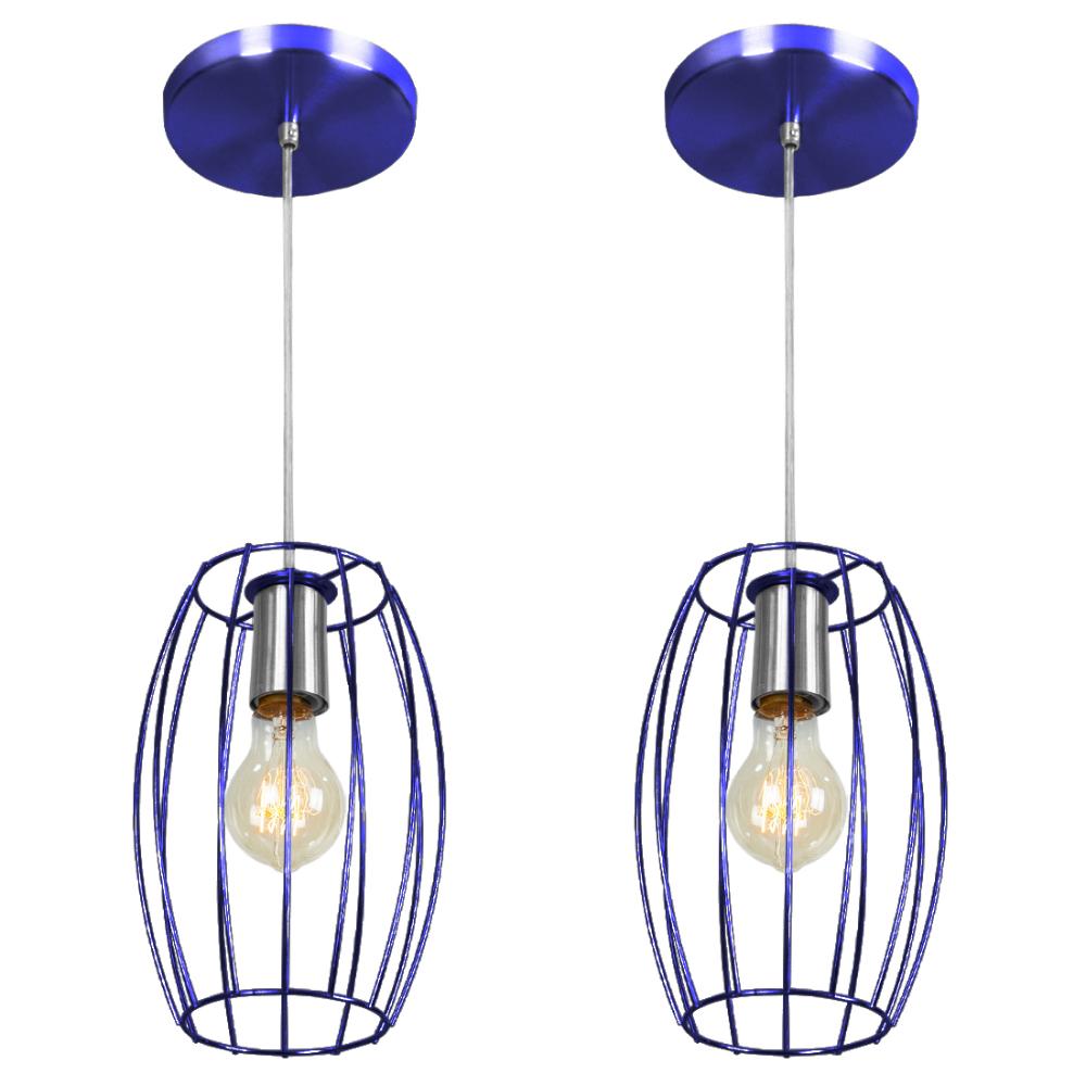Kit 2 Pendentes Pequim Aramado Azul Metalico