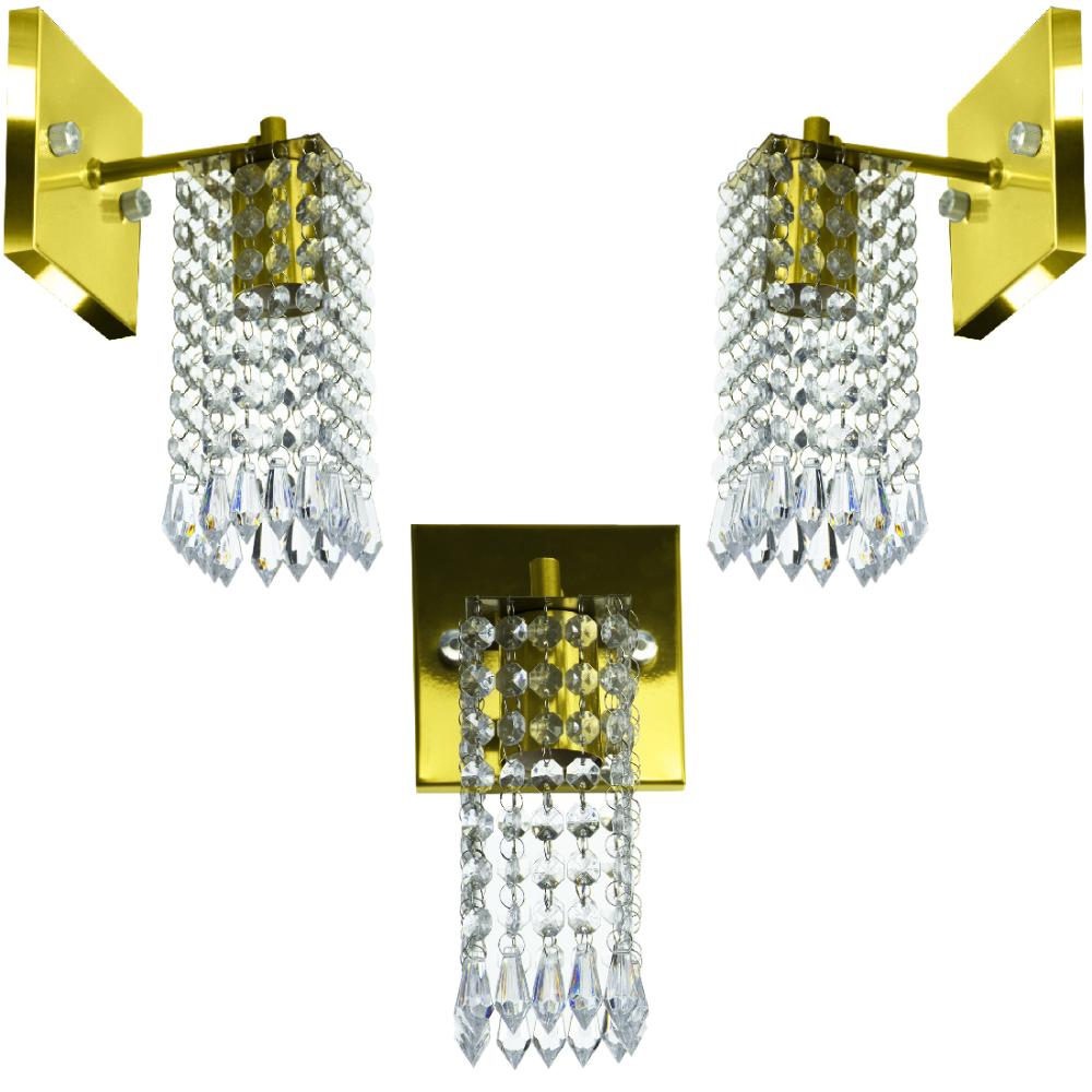 Kit 3 Arandelas Cristal Acril. Clearcrillic Quadrada Dourado