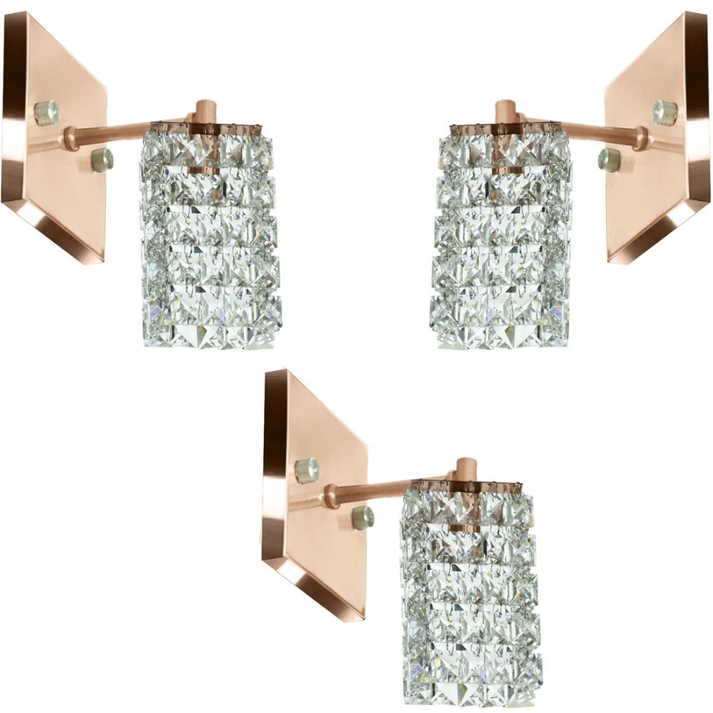 Kit 3 Arandelas De Cristal Legitimo Clearwall Cobre