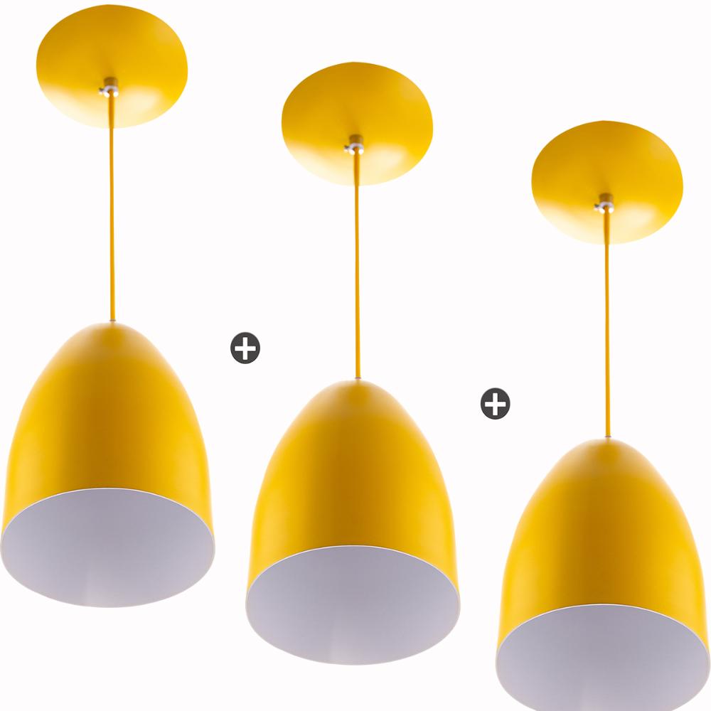 Kit 3 Lustre Pendente Cone De Alumínio 20x14cm Amarelo