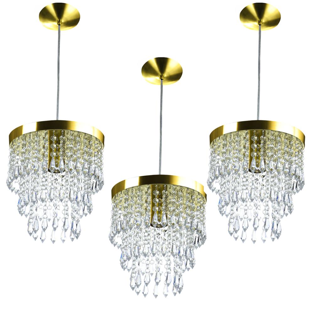 Kit 3 Lustre Pendente De Cristal Acrílico Manucrilic Dourado