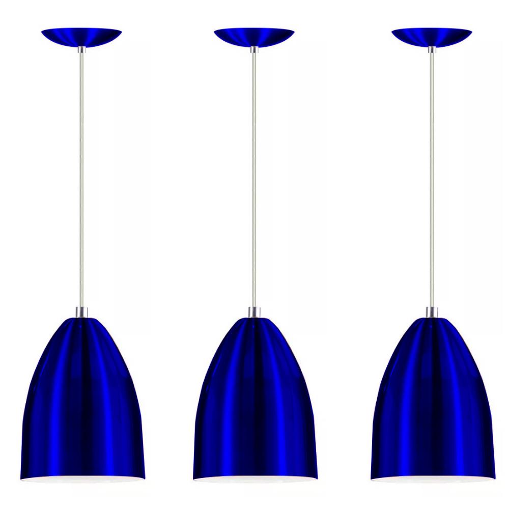 Kit 3 Lustre Pendente Luminária Cone Alumínio Azul Metalico