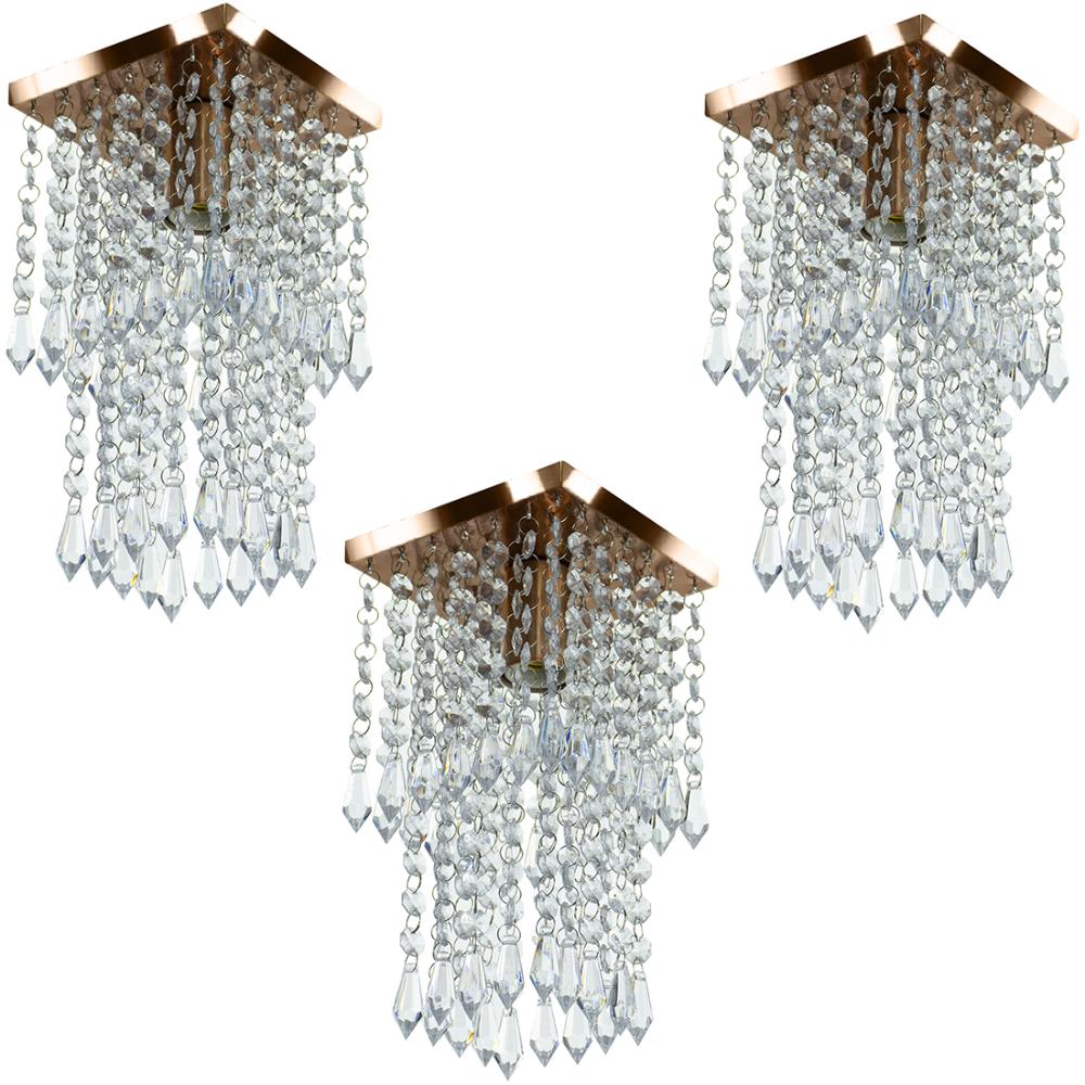Kit 3 Lustre Plafon De Cristal Acrilico Spark Cobre