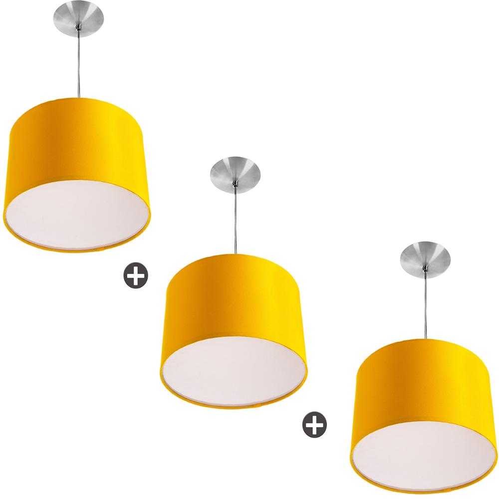 Kit 3 Lustres Cupula Pendente Dome 30x20cm Magnífico Amarelo