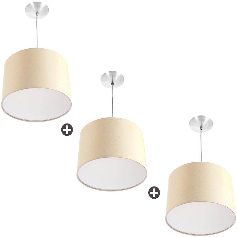 Kit 3 Lustres Cupula Pendente Dome 30x20cm Magnífico Bege
