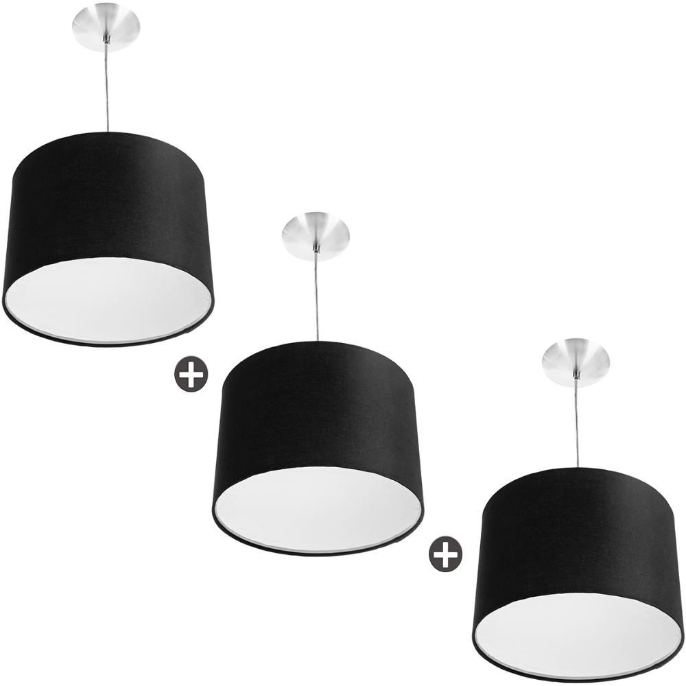 Kit 3 Lustres Cupula Pendente Dome 30x20cm Magnífico Preto