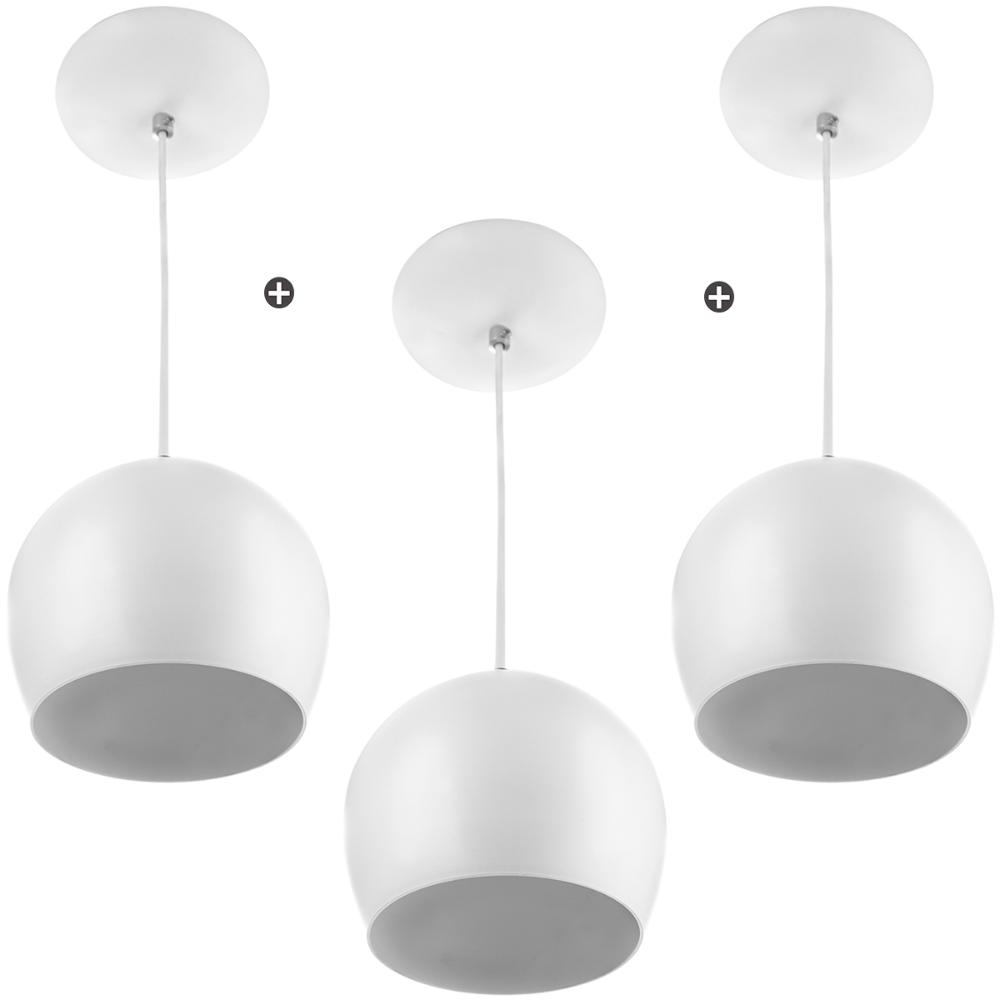 Kit 3 Lustres Pendente Bola Media De Alumínio 23cm Soquete E-27 Branco