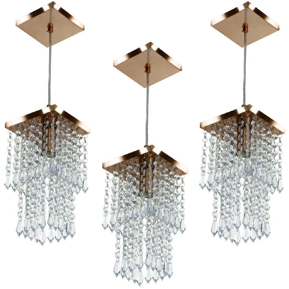 Kit 3 Lustres Pendente De Cristal Acrilico Spark Cobre