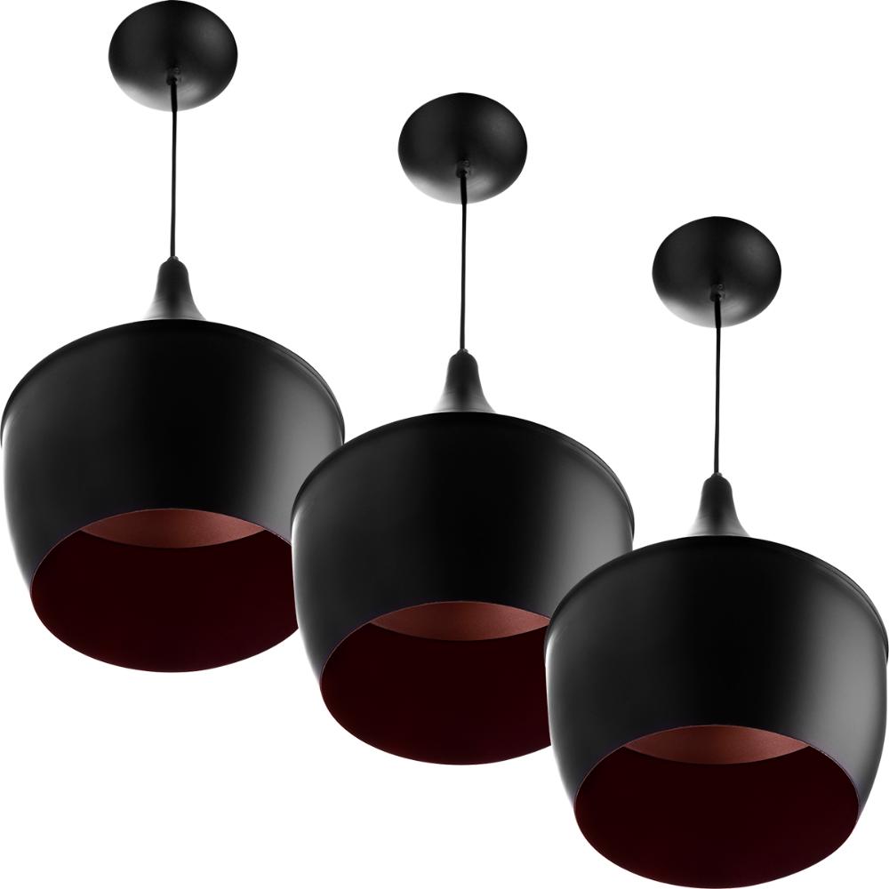 Kit 3 Pendentes Gourmet Balão 32X25cm Em Aluminio Preto Magnifico