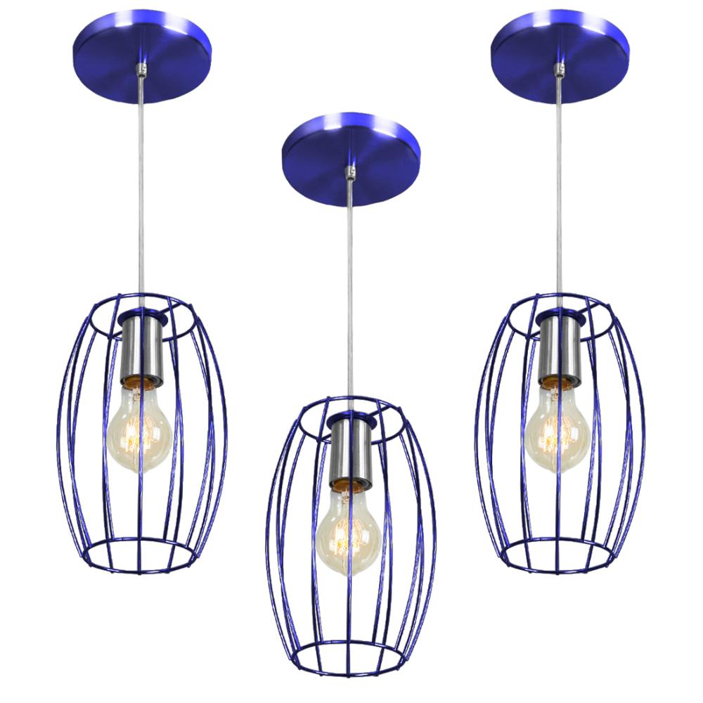 Kit 3 Pendentes Pequim Aramado Azul Metalico