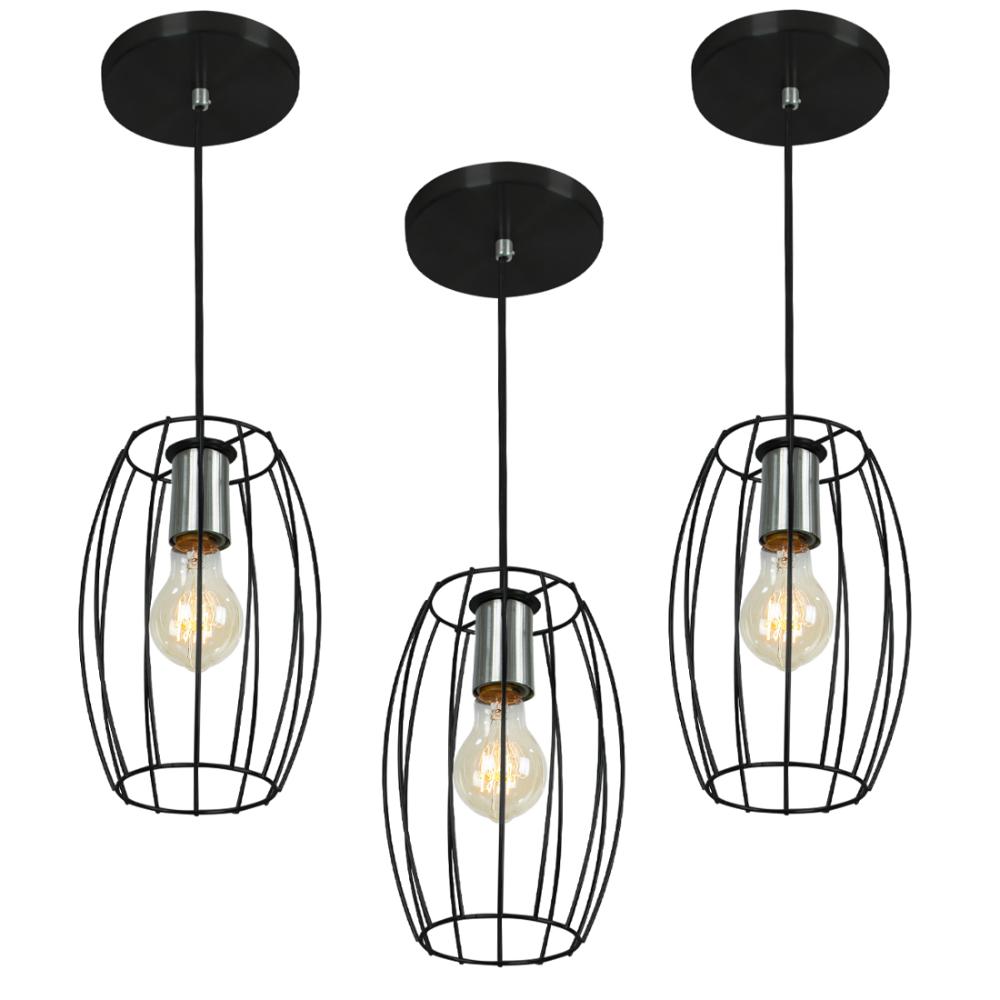 Kit 3 Pendentes Pequim Aramado Preto
