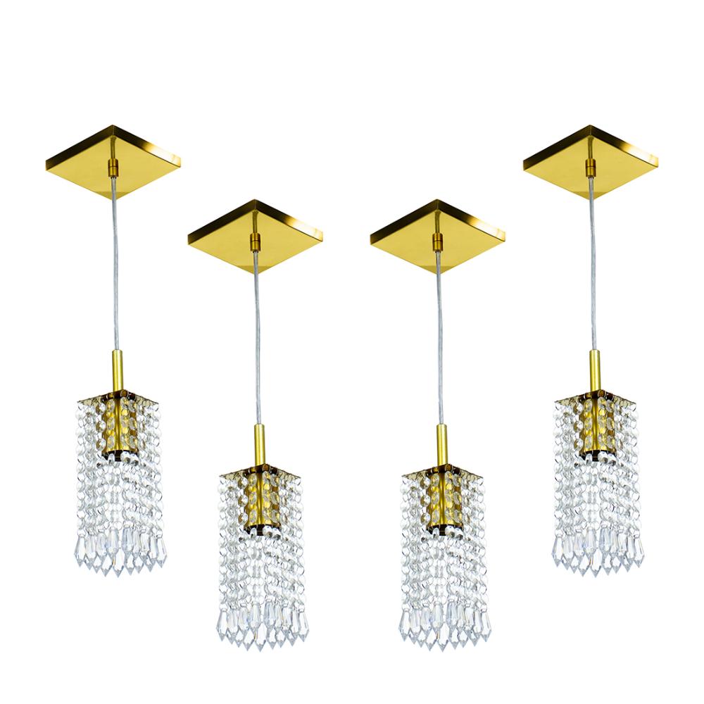 Kit 4 Lustre Pendente Clearcrillic Cristal Acrílico Dourado