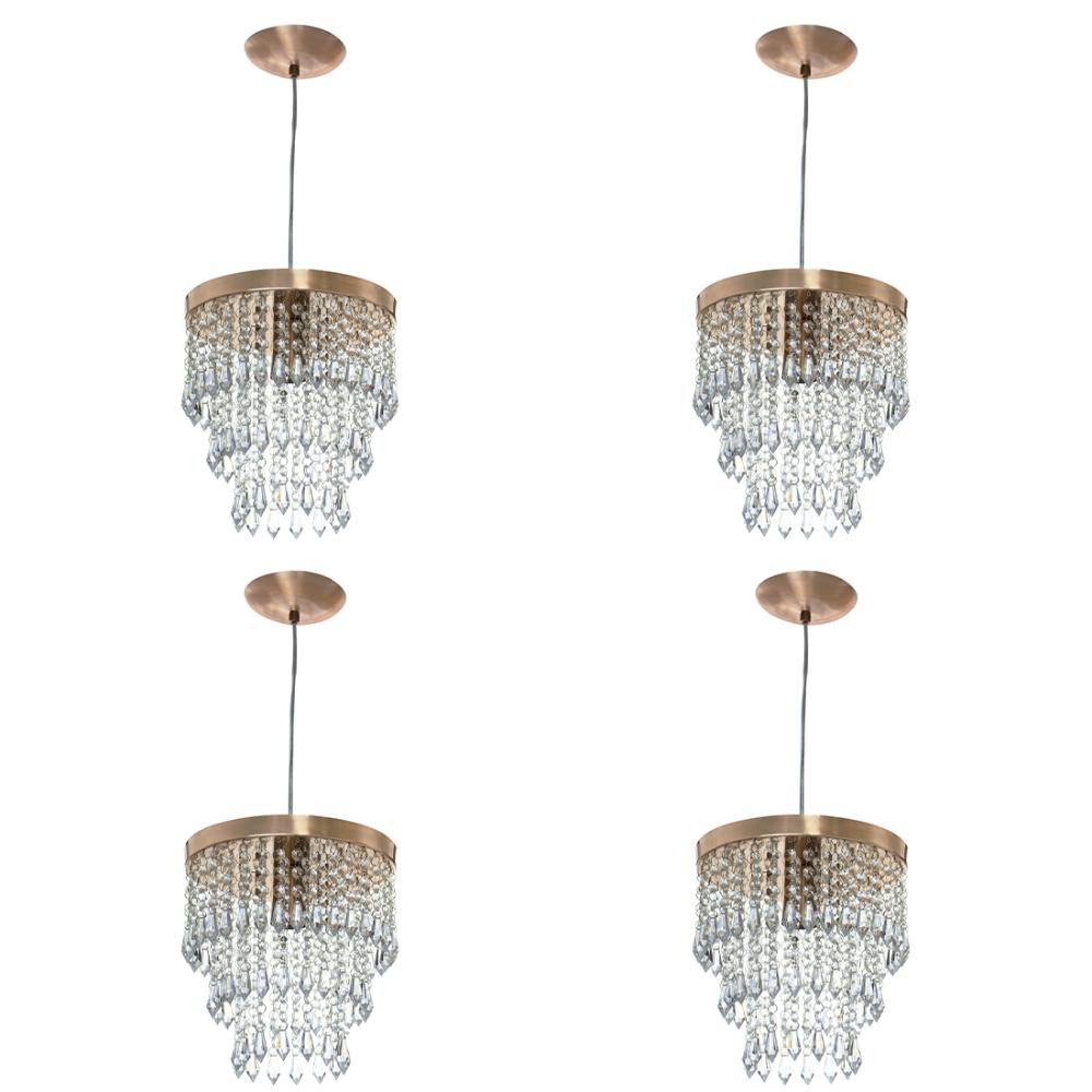 Kit 4 Lustre Pendente De Cristal Acrílico Manucrilic Cobre