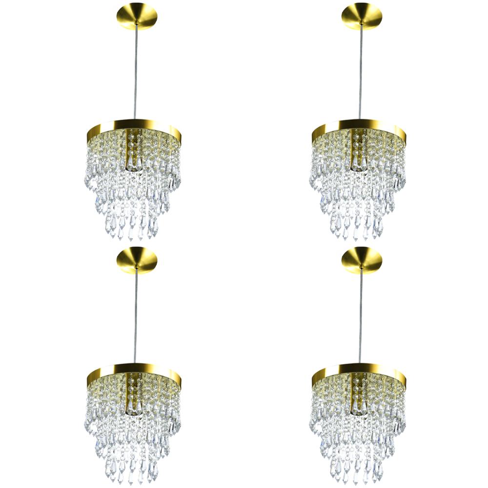 Kit 4 Lustre Pendente De Cristal Acrílico Manucrilic Dourado