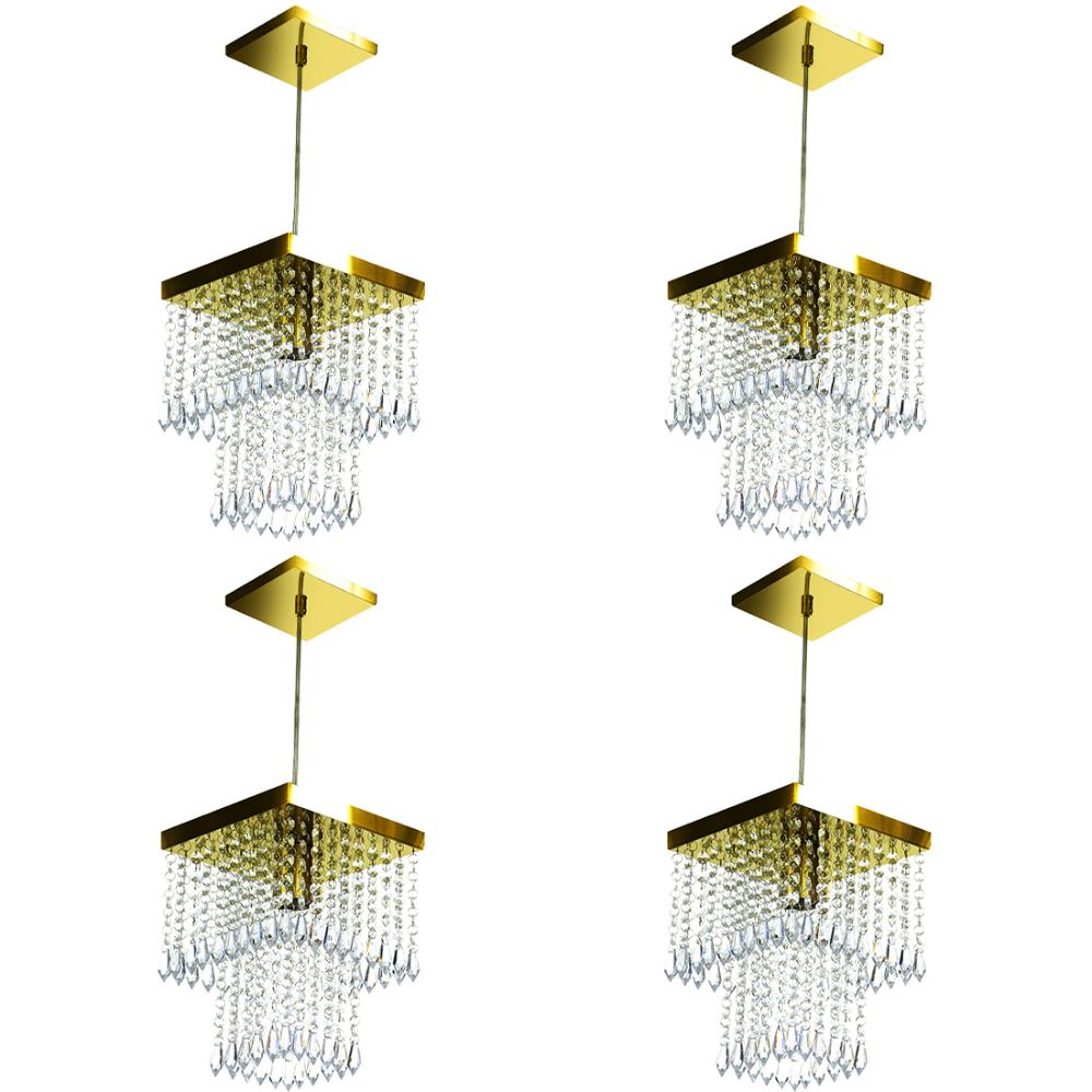 Kit 4 Lustre Pendente De Cristal Acrílico Marrycriic Dourado