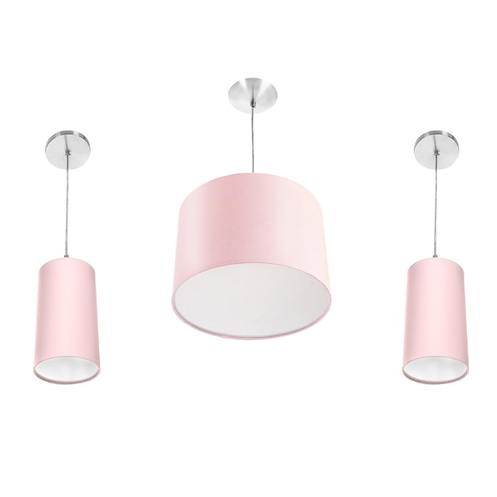 Kit Pendente Dome + 2 Pendente Cilindrica Rosa