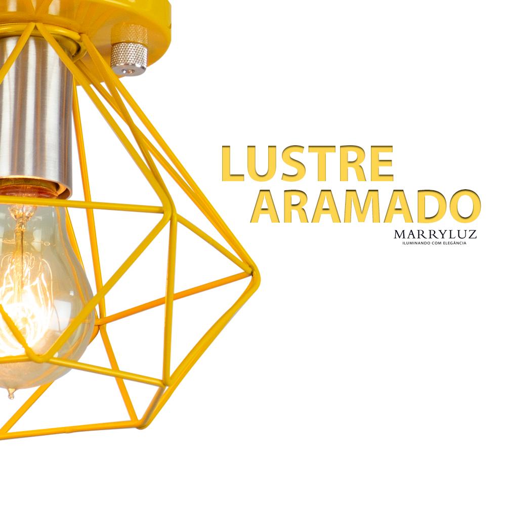 Lustre Aramado Diamante Majestoso Redondo Amarelo