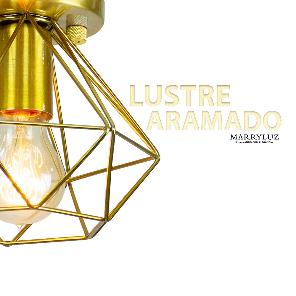 Lustre Aramado Diamante Majestoso Redondo Dourado