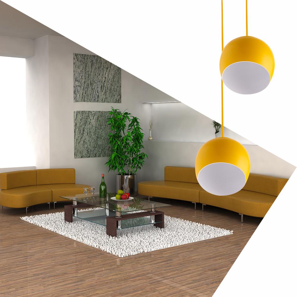 Lustre Pendente Aluminio Bola Duplo 15cm Amarelo