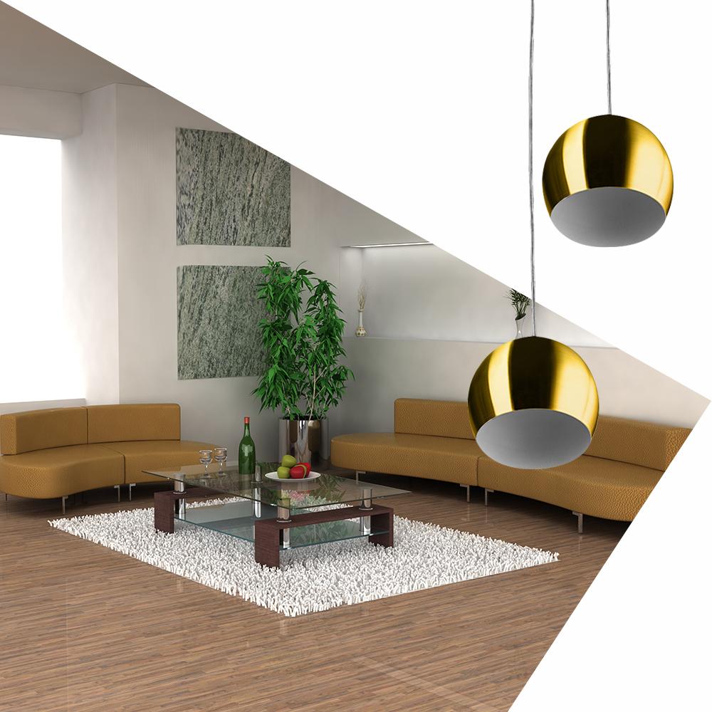 Lustre Pendente Aluminio Bola Duplo 15cm Dourado
