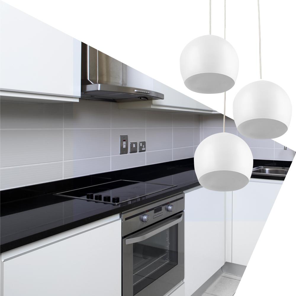 Lustre Pendente Aluminio Bola Triplo 15cm Branco