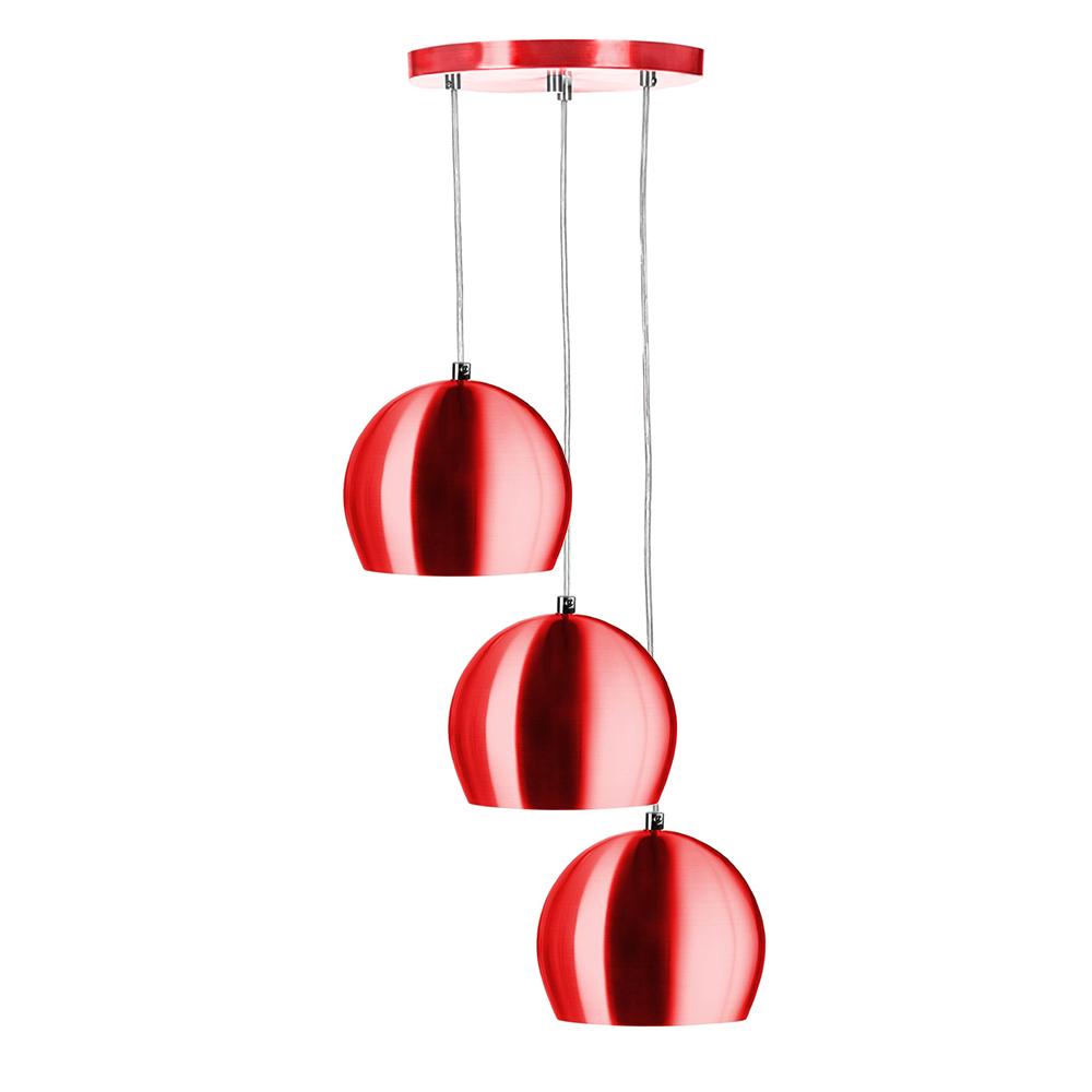 Lustre Pendente Aluminio Bola Triplo 15cm Cereja