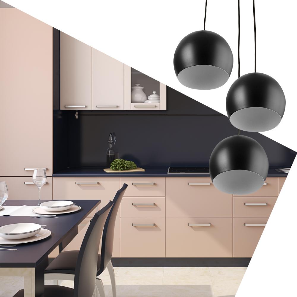 Lustre Pendente Aluminio Bola Triplo 15cm Preto