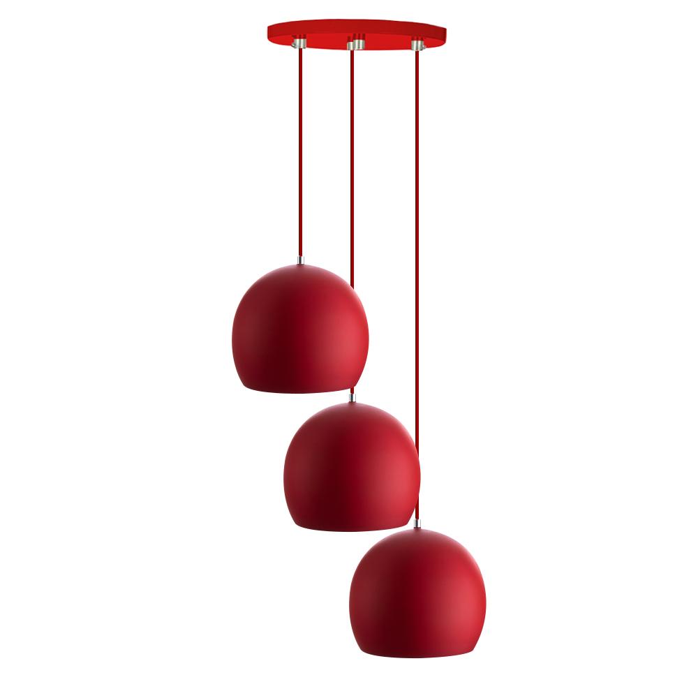 Lustre Pendente Aluminio Bola Triplo 15cm Vermelho