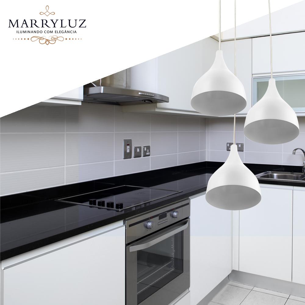 Lustre Pendente Aluminio Gota Triplo 21cm Branco