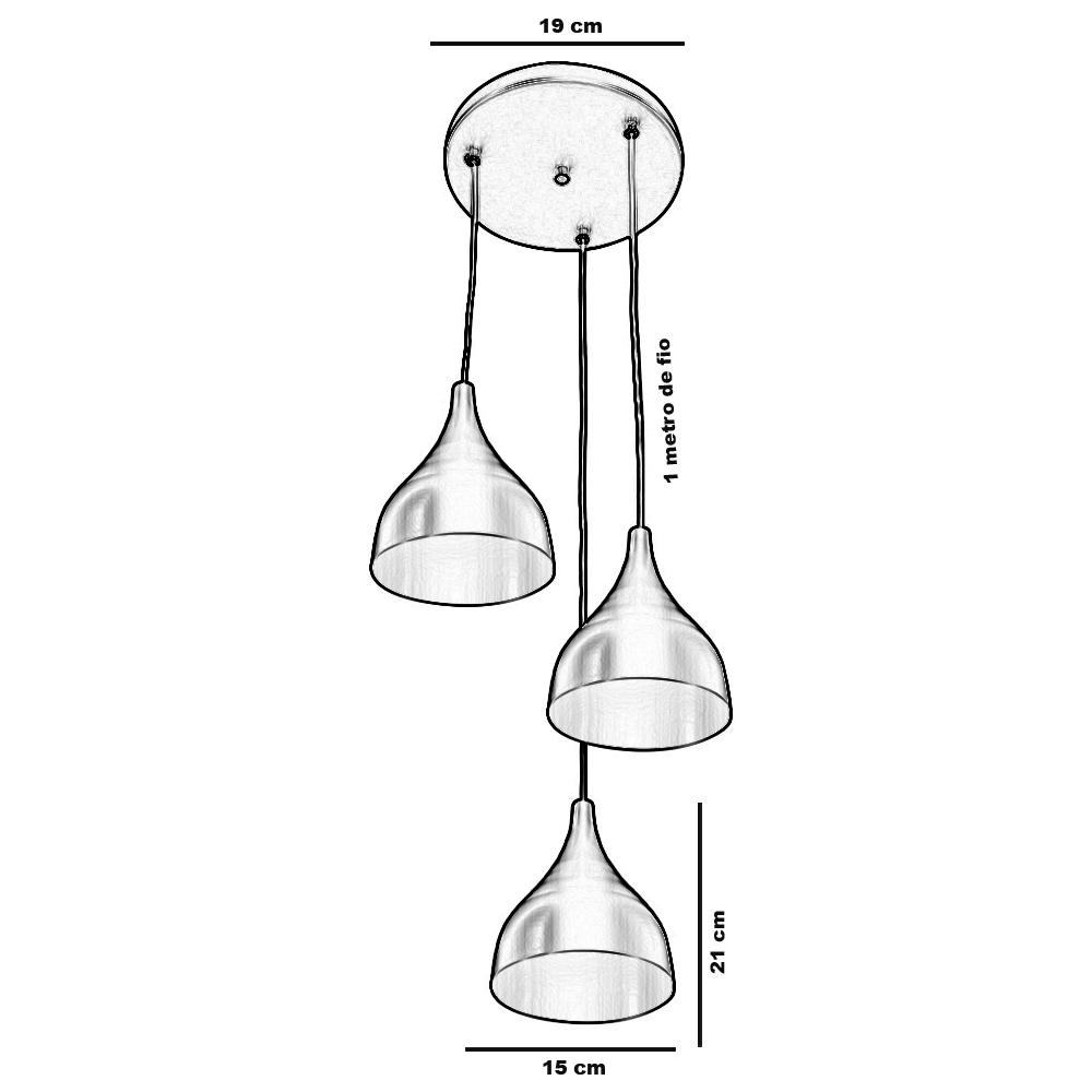 Lustre Pendente Aluminio Gota Triplo 21cm Branco