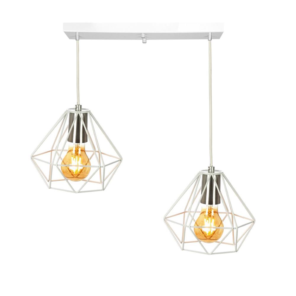 Lustre Pendente Aramado Duplo Base Retangular Branco