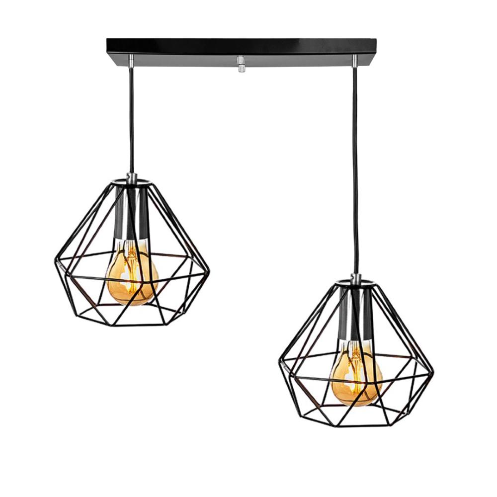 Lustre Pendente Aramado Duplo Base Retangular Preto