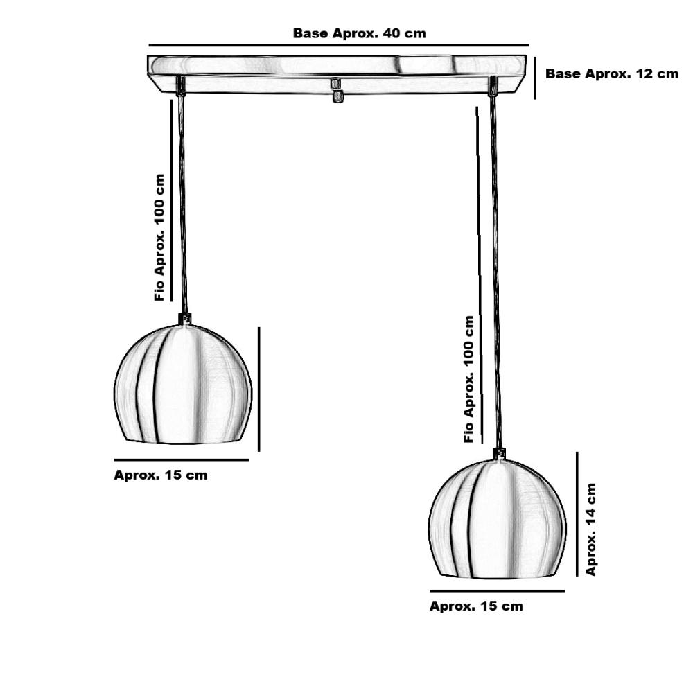 Lustre Pendente Bola Duplo Base Retangular Dourado